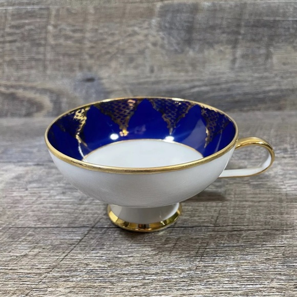 Gloria Fine Porcelain Teacup Saucer Plate Trio Set Cobalt Blue & Gold Vintage - Picture 4 of 10